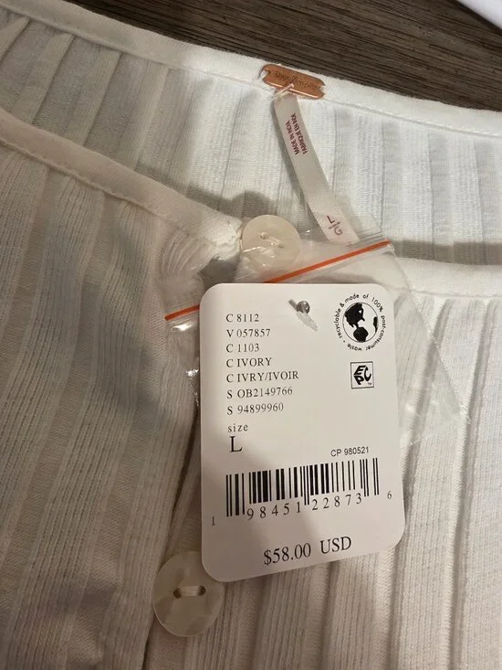 Free People Tilly Rib Long Sleeve Button-Up Top NWT White Large - Picture 5 of 9